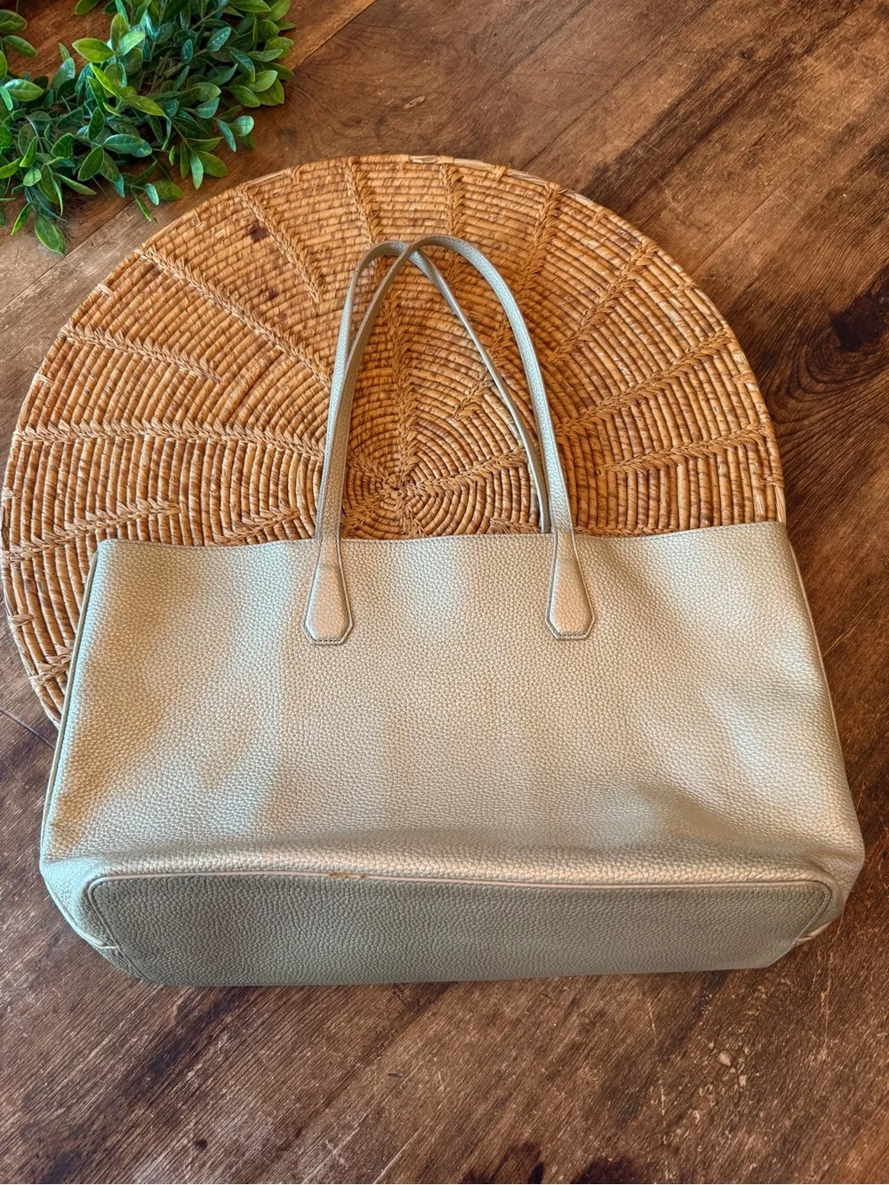 Tory Burch Metallic Champagne Gold Pebbled Leather Large Tote